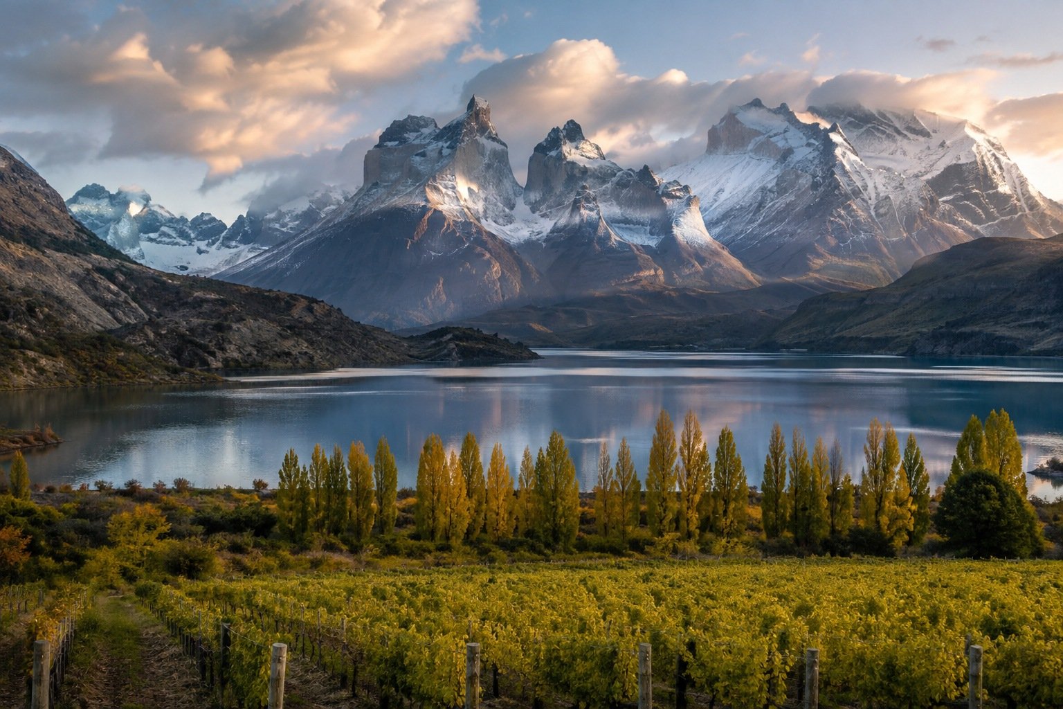 Montanhas e lago no Chile